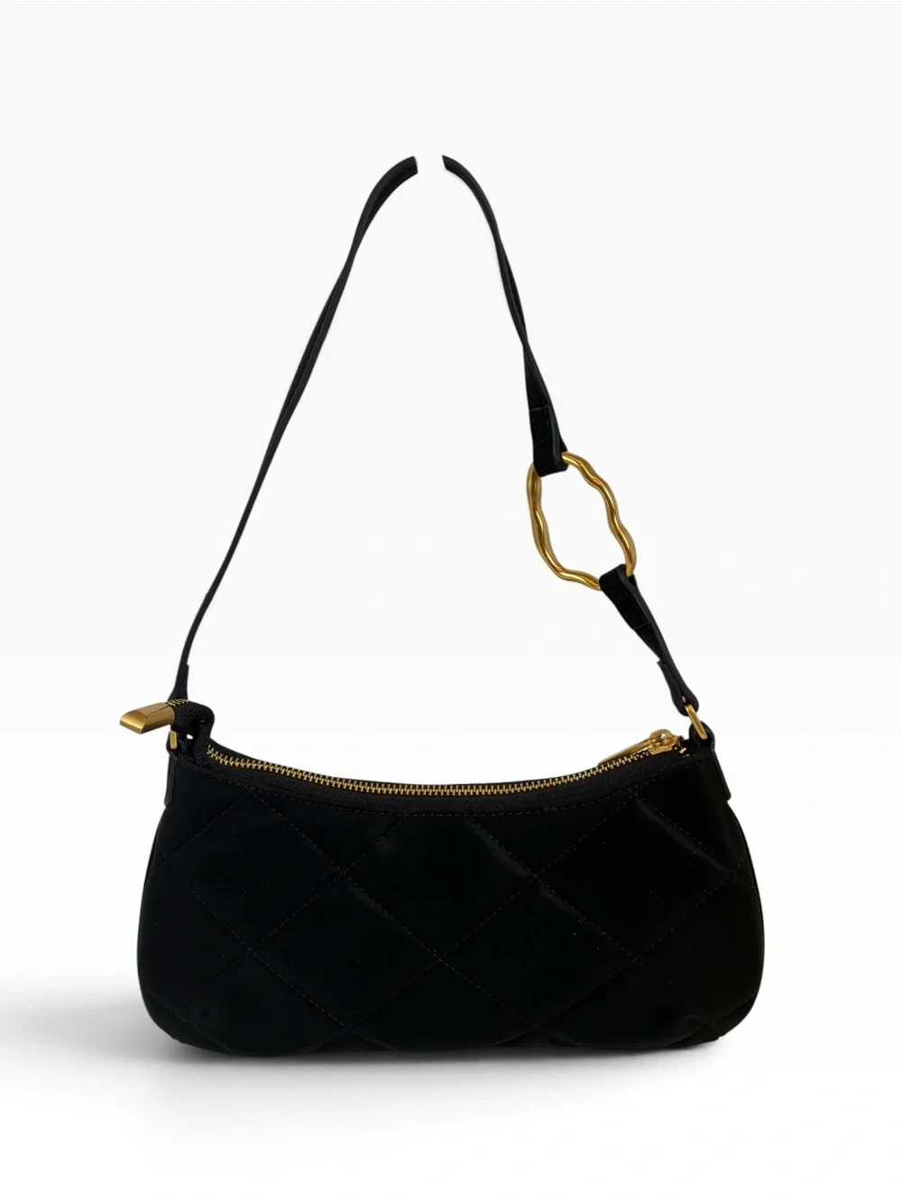 Urban Revivo Black Quilted Shoulder Bag Gold Hardware Y2K Baguette Purse